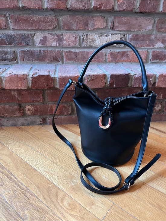Anthropologie Handbags - Anthropologie Black AOTA Twist Tie Top Handle Bucket Bag Crossbody